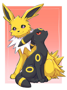 ambiguous_gender black_body black_ears black_eyes black_fur black_inner_ear black_nose black_tail closed_smile duo ear_markings feral fur looking_at_viewer markings mouth_closed multicolored_body multicolored_fur quadruped red_eyes smile snout tail tail_markings two_tone_body two_tone_fur white_body white_fur yellow_body yellow_ears yellow_fur yellow_markings tsukune_minaga nintendo pokemon eeveelution generation_1_pokemon generation_2_pokemon jolteon pokemon_(species) umbreon 2025 digital_media_(artwork) hi_res signature