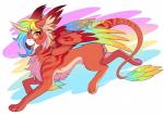 beak hair horn multicolored_hair open_mouth orange_eyes paws rainbow_hair simple_background smile solo sparklefur citrinelle mythology avian gryphon mythological_avian mythological_creature 2017 digital_media_(artwork) hi_res