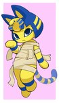 anthro blue_hair clothing female fur hair paws simple_background solo yellow_body yellow_fur ananna0031 animal_crossing nintendo ankha_(animal_crossing) felid feline mammal 2024 hi_res