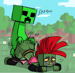 anal anal_penetration anthro anthro_on_anthro anthro_penetrated anthro_penetrating anthro_penetrating_anthro arm_warmers armwear ass_up belt blush blush_lines butt butt_grab clenched_teeth clothed clothing countershading crop_top cross-eyed doggystyle duo fangs femboy from_behind_position green_body green_scales hair half-closed_eyes hand_on_butt leg_warmers legwear looking_pleasured male male/male male_penetrated male_penetrating male_penetrating_male markings mohawk narrowed_eyes outside outside_sex panties panties_around_thighs panties_down partially_clothed penetration pink_clothing pink_panties pink_underwear purple_markings red_hair scales seductive sex sharp_teeth shirt studded_belt studs teeth topwear underwear underwear_down ghastlygh microsoft minecraft mojang xbox_game_studios ash_(g-h-) creeper_(minecraft) gecko lizard reptile scalie 2022