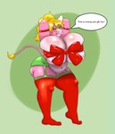 anthro big_breasts big_butt blonde_hair blue_eyes bow_ribbon breast_squish breasts butt christmas_clothing clothing female hair hands_behind_head holidays huge_breasts legwear looking_at_viewer one_eye_closed ribbons smile smiling_at_viewer solo speech_bubble squish stockings suggestive tail thick_thighs wink winking_at_viewer oliburgob christmas paprika_(olibur) bovid bovine cattle mammal hi_res