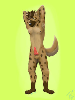 animal_genitalia animal_penis armpit_fetish armpit_hair body_hair brown_body brown_fur brown_hair canine_genitalia canine_penis fur genitals green_eyes hair knot knotted_penis male nude penis solo reddyexe hyena mammal 3:4 absurd_res hi_res shaded