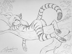 anthro branch breasts butt casual_nudity eyes_closed female fur hand_under_head in_tree lying lying_on_branch nude on_branch on_front pawpads plant side_boob simple_background sleeping sleeping_nude smile solo striped_body striped_fur stripes tail tree white_background conditional_dnp tom_fischbach twokinds flora_(twokinds) felid keidran mammal pantherine tiger 2022 graphite_(artwork) hi_res monochrome signature sketch traditional_media_(artwork)