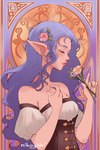 art_nouveau clothing corset female humanoid_pointy_ears lingerie pointy_ears smelling_flower solo topwear conditional_dnp nikoyishi thea_(nikoyishi) elf humanoid 2024 2:3 hi_res portrait