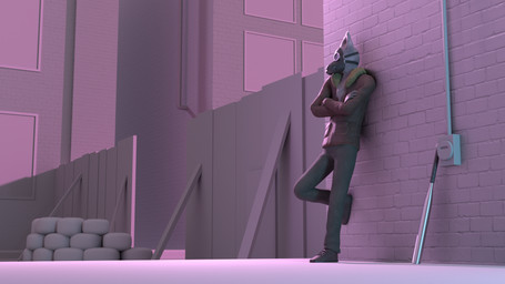 anthro clothed clothed_anthro clothed_male clothing fully_clothed fur gas_mask grey_body grey_fur male male_anthro mask perspective pose solo three-quarter_view urban max_teare_(artist) canid canine canis mammal wolf 16:9 2019 3d_(artwork) digital_media_(artwork) full-length_portrait hi_res portrait shaded soft_shading widescreen