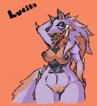 anthro black_nipples black_nose breasts female genitals nipples nude pose pussy solo tusks kaivolate raptorkou sony_corporation wild_arms lucied canid canine canis deity mammal wolf digital_media_(artwork) low_res oekaki