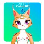 1:1 absurd_res anthro clothed clothing digital_media_(artwork) domestic_cat felid feline felis female fur happy hi_res looking_at_viewer lynx mammal nipples nude pinup pose simple_background smile solo the_great_warrior_wall topless unuxory xi_yue_(tgww)