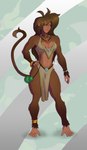 abs anklet anthro bottomwear bracelet breasts brown_body brown_fur brown_hair cleavage clothed clothing dangercat female fur hair hand_on_hip haplorhine hi_res jewelry loincloth looking_at_viewer mammal monkey muscular muscular_anthro muscular_female primate skimpy smile solo tribal