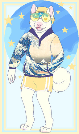 anthro barefoot beanie blue_hair bottomwear clothed clothing curled_tail digitigrade eyewear feet fully_clothed fur hair hand_in_pocket hat headgear headwear hindpaw hoodie humanoid_hands male open_mouth paws pink_inner_ear pink_nose pink_tongue pockets round_sunglasses shorts solo standing star_polygon sunglasses tail teeth tongue topwear white_body white_fur yellow_beanie yellow_bottomwear yellow_clothing yellow_hat yellow_headwear yellow_shorts sebdoggo canid canine canis domestic_dog mammal 2018 aliasing digital_drawing_(artwork) digital_media_(artwork) flat_colors full-length_portrait microsoft_paint_(artwork) portrait