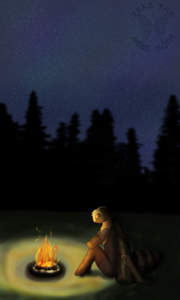 ambiguous_gender antennae_(anatomy) anthro campfire cosmic_background fire forest forest_background fur grey_body grey_fur multicolored_body multicolored_fur nature nature_background night plant ruff sitting sitting_on_ground sky star starry_background starry_sky tan_body tan_fur tree wings blaze2012 felix_(blaze2012) arthropod insect lepidopteran moth 3:5 absurd_res hi_res