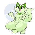 anthro anthrofied arms_bent big_butt breasts butt cheek_tuft claws crouching facial_tuft fangs featureless_breasts featureless_crotch featureless_feet feet female fluffy fluffy_tail fur fur_markings gesture green_body green_ears green_fur green_inner_ear green_tail highlights_(coloring) huge_butt huge_hips huge_thighs looking_at_viewer markings mitten_hands multicolored_body multicolored_fur navel neck_tuft nude open_mouth open_smile paw_pose pink_nose pokeball pokeball_symbol pose raised_arms red_eyes seductive simple_background small_breasts small_waist smile solo tail teeth thick_thighs tiptoes tongue tuft two_tone_body two_tone_fur white_background wide_hips bubbled_spiral nintendo pokemon felid feline felis generation_9_pokemon mammal pokemon_(species) sprigatito 1:1 2022 digital_drawing_(artwork) digital_media_(artwork) guide_lines hi_res shaded