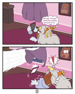 2_horns bed cellphone dark_body dark_skin electronics exclamation_point female furniture grey_hair hair horn painting_(object) phone smartphone solo surprised text thought_bubble unusual_anatomy unusual_eye_placement white_eyes window yellow_eyes kittipaws kirby:_triple_deluxe kirby_(series) nintendo queen_sectonia_(original_form) arachnid arthropod spider spidr absurd_res comic hi_res