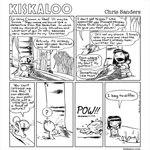 1:1 ambiguous_gender anthro child chris_sanders clothed clothing comic detailed_background dialogue domestic_cat duo english_text eye_patch eyewear felid feline felis fully_clothed human kiskaloo mammal monochrome ogo_(kiskaloo) outside paws plant sesi_(kiskaloo) snow snowball speech_bubble tail text tree url whiskers young