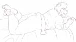 anthro bed butt clothing controller feet fluffy furniture game_controller gaming hairy hindpaw male nude overweight overweight_anthro overweight_male paws playing_video_game shirt slightly_chubby solo topwear dragonslash bear mammal