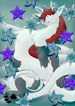 flower fur hair licking licking_lips pawpads plant pose presenting red_hair simple_background snow tongue white_body white_fur frostidragon mythology dragon eastern_dragon mythological_creature mythological_scalie scalie hi_res pinup