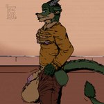 anthro balls big_balls genitals hyper hyper_genitalia male muscular solo tail toony vintage olimacdoodles mythology rarox_(character) dragon humanoid hybrid mythological_creature mythological_scalie scalie 1:1 absurd_res comic hi_res