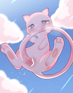 anthro bedroom_eyes biped bite blue_eyes bodily_fluids censor_bar detailed_background ejaculation female genital_fluids genitals ineffective_censorship looking_at_viewer masturbation narrowed_eyes penetration pink_body seductive sky solo tail tail_bite tail_fetish tail_in_mouth tail_in_own_pussy tail_in_vagina tail_insertion tail_masturbation tail_play vaginal vaginal_fluids vaginal_masturbation vaginal_penetration vaginal_squirting vulva himimi nintendo pokemon generation_1_pokemon legendary_pokemon mew_(pokemon) pokemon_(species) censored hi_res