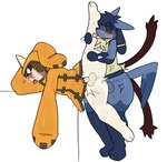 anal blush duo fur genitals male male/male paws penis tail shitnamao arc_system_works blazblue nintendo pokemon jubei_(blazblue) domestic_cat felid feline felis generation_4_pokemon lucario mammal pokemon_(species) hi_res