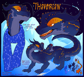 ambiguous_feral ambiguous_gender amputated_wing blue_body blue_horn blue_scarf feral forked_tongue grey_body horn markings narrowed_eyes open_mouth orange_eyes orange_markings quadruped red_tongue scarf side_view solo text tongue tongue_out yellow_markings 0ct0m0n0 mythology thavorian dragon mythological_creature mythological_scalie scalie artist_name english_text hi_res model_sheet
