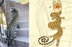 ambiguous_gender collar comparison fur leash markings photo real red_eyes red_sclera solo spiral spots spotted_body spotted_fur twist twisted keke_(artist) felid feline mammal serval