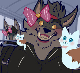 angry anthro blush brown_body brown_fur bus clothed clothing commercial_vehicle fangs fur humor looking_at_viewer male smile smiling_at_viewer teeth vehicle pinumontbalou epic_games fortnite mythology dire_(fortnite) wendell_(fortnite) canid canine canis mammal mythological_canine mythological_creature werecanid werecanine werecreature werefox werewolf wolf