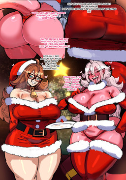 biped breasts brown_hair butt clothed clothing dialogue eyelashes eyewear female glasses hair legwear not_furry pink_body pupils red_clothing smile text thick_thighs thigh_highs thong tongue tongue_out underwear emboquo dragon_ball dragon_ball_fighterz android_21 majin_android_21 humanoid english_text hi_res