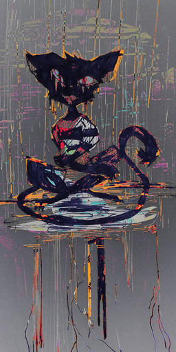 abstract_background anthro black_body black_fur clothed clothed_male clothing fur male solo surrealism vent_art naircat domestic_cat felid feline felis mammal 2015 digital_drawing_(artwork) digital_media_(artwork)