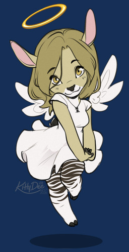 anthro biped border breasts clothed clothed_anthro clothed_female clothing feet female fingers front_view fur hair halo looking_at_viewer smile solo tail toes transparent_border wings kittydee deer mammal 2026 alpha_channel digital_drawing_(artwork) digital_media_(artwork) hi_res