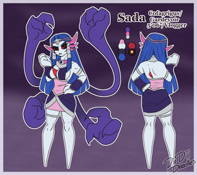 accessory alternative_fashion attitude bandage_hair big_breasts blue_hair border bottomwear breasts claws clothing collar color_swatch cuffs_(clothing) disgusted_expression egyptian egyptian_clothing extra_limbs eyeshadow female frowning_at_viewer ge goth hair headband hotpants jewelry legband legwear lingerie long_hair makeup markings medallion metal mole_(marking) piercing pink_markings punk purple_arms purple_background purple_body purple_clothing red_eyes shorts simple_background skirt smile smiling_at_viewer solo topwear white_body white_border wide_hips diidiidoodles nintendo pokemon sada_(nickzilla) cofagrigus gardevoir generation_3_pokemon generation_5_pokemon ghost humanoid pokemon_(species) shiny_pokemon spirit hi_res model_sheet