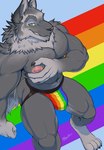 abs abstract_background anthro barazoku barefoot bedroom_eyes biceps big_bulge big_muscles big_pecs biped black_nose blue_background bulge claws clothed clothing digitigrade eyebrows feet fur green_eyes hand_on_chest hand_on_pecs high-angle_view jockstrap jockstrap_only lgbt_pride looking_at_viewer male muscular muscular_anthro muscular_male narrowed_eyes navel neck_tuft nipples pattern_background pec_grab pecs pink_nipples pride_color_background pride_color_clothing pride_color_jockstrap pride_color_underwear pride_colors rainbow_pride_colors seductive simple_background six-stripe_rainbow_pride_colors smile solo standing striped_background teeth text thick_thighs topless topless_anthro topless_male tuft underwear underwear_only khayen blizzard_entertainment lgbt_pride_month mythology warcraft canid canine canis mammal mythological_canine mythological_creature werecanid werecanine werecreature werewolf wolf worgen 2023 absurd_res digital_drawing_(artwork) digital_media_(artwork) english_text hi_res signature