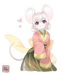 anthro asian_clothing breasts chinese_clothing clothed clothing east_asian_clothing female hair hanfu looking_at_viewer simple_background smile solo white_background white_hair kawarage_yatano mammal mouse murid murine rodent hi_res