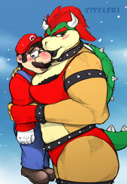 anthro armband big_nose black_bra black_clothing black_lips black_lipstick black_underwear blue_clothing blue_eyes blue_overalls blush blush_lines bra bracelet brown_facial_hair brown_hair brown_mustache carrying_another carrying_partner clothing collar crossgender duo eyebrows eyelashes facial_hair female female_anthro fingerless_gloves gloves hair handwear hat headgear headwear holding_partner horn jewelry kissing kissing_nose legband lips lipstick long_eyelashes looking_away makeup male male_anthro mohawk muscular muscular_anthro muscular_female mustache overalls red_clothing red_eyes red_hair red_hat red_headwear shell simple_background spiked_armband spiked_bracelet spiked_collar spiked_legband spikes thick_bottom_lip thick_eyebrows thick_lips turtle_shell underwear white_horn band1tnsfw mario_bros nintendo bowser mario queen_bowser_(awd!) human koopa mammal scalie absurd_res digital_drawing_(artwork) digital_media_(artwork) hi_res