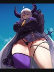 big_breasts breasts clothed clothing female hi_res hololive horn horned_humanoid humanoid laplus_darkness legwear letterbox not_furry panties sinensian solo thick_thighs thigh_highs underwear vtuber