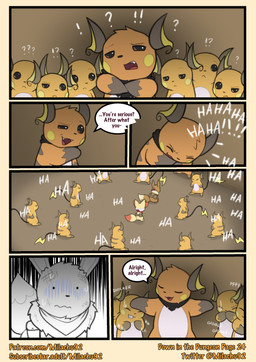 confusion dialogue embarrassed embarrassed_female giggle giggling laugh laughing_at long_tail looking_at_viewer outnumbered tail milachu92 nintendo pokemon pokemon_mystery_dungeon spike_chunsoft luna_(pathwarden) eevee generation_1_pokemon pokemon_(species) raichu absurd_res comic hi_res