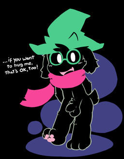 anthro balls black_body black_fur blush clothed clothing dialogue eyewear foreskin fur genitals glasses hat headgear headwear humanoid_genitalia humanoid_penis looking_at_viewer male open_mouth penis scarf simple_background smile solo standing text toony young young_anthro young_male oob deltarune undertale_(series) ralsei bovid caprine darkner goat mammal 2018 digital_media_(artwork) english_text