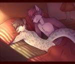 anal anal_fingering anthro anthro_fingered anthro_fingering anthro_fingering_anthro anthro_on_anthro bed blue_body blue_fur brown_eyes butt duo fingering fur furniture grope male male/male male_fingering_male morning nude on_bed purple_body purple_fur tired lockworkorange adrian_(firewolf) novus canid canine canis felid leopard mammal pantherine snow_leopard wolf 2016 digital_media_(artwork) shaded