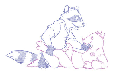anatomically_correct anatomically_correct_genitalia anatomically_correct_penis animal_genitalia animal_penis anthro barefoot bottomless clothed clothing cupping_chin duo erection feet genitals kneeling leg_grab male male/male open_mouth penis shirt side_view simple_background tongue tongue_out topwear young young_anthro mizzyam badger mammal mustelid musteline unknown_species character_request colored_line_art digital_drawing_(artwork) digital_media_(artwork) hatching_(art) line_art restricted_palette shaded
