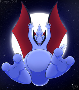 anthro belly fangs holidays long_snout looking_at_viewer low-angle_view male moon night open_mouth smile snout solo teeth white_body wide_crotch wings drxii halloween prehistoric_species pterosaur reptile scalie vampire 2022 digital_media_(artwork) hi_res