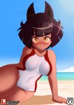 animal_ears beach bikini black_ears black_hair blush breasts cleavage clothed clothing fangs female hair looking_at_viewer navel_outline not_furry one-piece_swimsuit pupils sea seaside slit_pupils solo swimwear tan_body tan_skin teeth two-piece_swimsuit water white_clothing white_swimwear yellow_eyes minus_class high_guardian_spice olive_(high_guardian_spice) animal_humanoid cat_humanoid felid felid_humanoid feline feline_humanoid humanoid mammal mammal_humanoid 2022 absurd_res digital_drawing_(artwork) digital_media_(artwork) hi_res portrait three-quarter_portrait