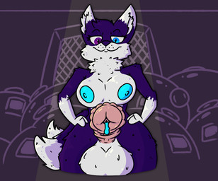 animal_genitalia animal_penis anthro areola balls big_breasts blue_areola blue_cum blue_nipples bodily_fluids breasts colored_cum condom condom_pile cum cum_drip dripping equine_genitalia equine_penis erection filled_condom fluffy_balls fur genital_fluids genitals glowing glowing_areola glowing_nipples gynomorph hands_on_hips heterochromia huge_condom intersex looking_at_viewer multi_tail multicolored_body nipples nude penis presenting presenting_penis purple_body purple_fur sexual_barrier_device solo tail two_tone_body unusual_bodily_fluids unusual_cum unusual_genital_fluids vore_implied white_balls white_body jjayvian tanti canid canine fox mammal digital_media_(artwork) hi_res portrait three-quarter_portrait widescreen