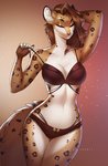 anthro brown_body clothing eyelashes female leopard_spots lingerie pose shape smile solo spots underwear yasmil avery_heartlin felid leopard mammal pantherine pinup