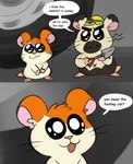 anthro clothing dialogue duo fur hair headgear headwear male open_mouth orange_body orange_fur profanity speech_bubble tail text white_body white_fur penguinfat hamtaro_(series) boss_(hamtaro) hamtaro cricetid hamster mammal rodent comic digital_media_(artwork) english_text hi_res