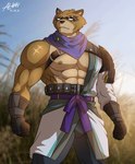 abs anthro areola big_pecs brown_body brown_fur clothed clothing fur male multicolored_body multicolored_fur muscular muscular_anthro muscular_male nipples open_nipple_clothing pecs scar solo topless topless_anthro topless_male two_tone_body two_tone_fur white_eyes alkan epic_games fortnite hajime_(fortnite) canid canine mammal raccoon_dog tanuki absurd_res digital_media_(artwork) hi_res