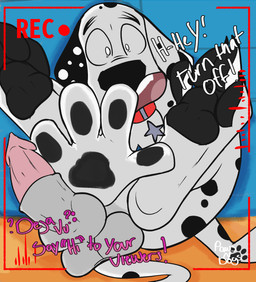 animal_genitalia animal_penis anthro black_pawpads black_spots canine_genitalia canine_penis claws covering covering_crotch covering_self exhibitionism feet foot_fetish foot_focus fur genitals knot_in_sheath looking_at_viewer male multiple_character offscreen_character panicking pawpads paws penis recording sheath solo spots toe_claws white_body white_fur pawsndogs 101_dalmatian_street 101_dalmatians disney destiny_(101_dalmatians) dylan_(101_dalmatians) triple_d_(101_dalmatians) canid canine canis dalmatian domestic_dog mammal hi_res