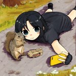 ambiguous_gender clothed clothing daww duo electronics female feral food fruit legume nut_(fruit) peanut_(food) phone plant taking_picture taking_selfie bubbacterial human mammal rodent sciurid tree_squirrel 1:1 hi_res