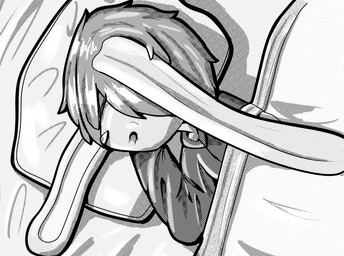 anthro bed bed_sheet bedding clothed clothing eyes_closed female floppy_ears fur furniture hair hoodie lying manga_style open_mouth pillow side_mouth sleeping solo topwear jampalanga the_leaves_of_fall sam_garlen_(the_leaves_of_fall) lagomorph mammal black_and_white greyscale hi_res monochrome