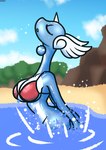 anthro bikini bikini_top blue_body blue_scales bottomless breaching breasts cleavage clothed clothing eyes_closed female forest head_wings horn open_mouth orb partially_clothed partially_submerged plant sand scales solo splash swimwear tree two-piece_swimsuit unusual_wing_placement water wings brokenrekordbro mythology nintendo pokemon pokemon_snap_xxx dragon dragonair generation_1_pokemon mythological_creature mythological_scalie pokemon_(species) scalie absurd_res hi_res