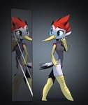 anthro beak blue_eyes breasts eyebrows eyelashes featureless_breasts female long_beak looking_at_mirror looking_at_object mirror non-mammal_breasts smile solo ratcha avian bird 2021 digital_media_(artwork) hi_res