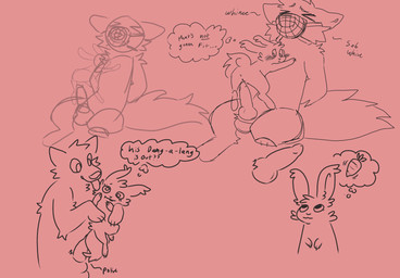 anthro bound duo female knot male male/female muzzle_(object) questionable_consent size_difference submissive submissive_male thisegg canid canine hybrid mammal hi_res sketch