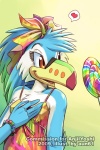 alternative_fashion anthro beak candy dessert female food heart_symbol j-fashion lollipop rainbow solo sparklefur tropical anjila anjilyoshi aun61 anzen avian bird keel-billed_toucan ramphastos toucan 2009 2:3 colorful_theme